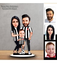 Kişiye Özel Karikatür Siyah Beyaz Aile Taraftar Tasarımlı  Biblo  B129