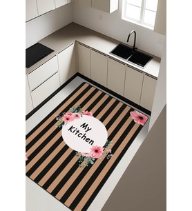 My Kitchen Desenli Dijital Baskı Kaymaz Taban Mutfak Halısı H0045 (Çok Renkli)