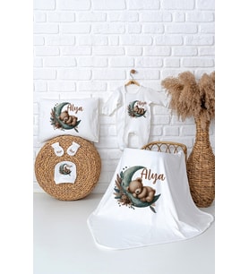Pia Baby Premium %100 Pamuk İsme Özel Tulumlu Yenidoğan Kız Bebek Hediyelik Hastane Çıkışı Set 5002-03 (Ekru)