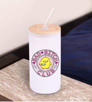 BK Gift Esprili Tasarım Beyaz Renk Pipetli Buzlu Cam Bardak 600ml - 1, Arkadaşa Hediye, Doğum Günü Hediyesi
