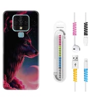 Tecno Camon 16 18P Pova 3 Pova Neo Kılıf Kablo Koruma Spiral Silikon Wolf and Moon 1380