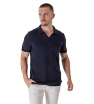 Chuba Erkek Polo Yaka Örgü Detaylı Pamuklu İnce Spor Triko T-Shirt Lacivert 23S2010