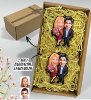 BK Gift Hediye Kutulu Kişiye Özel Sevgililer Karikatürlü Ahşap 2'li Ahşap Anahtarlık-94