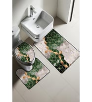 Modern Desenli Dijital Baskı 3’lü Banyo Paspas Takımı Yıkanabilir Kaymaz Tabanlı Klozet Takımı KLZ0013 (Çok Renkli)