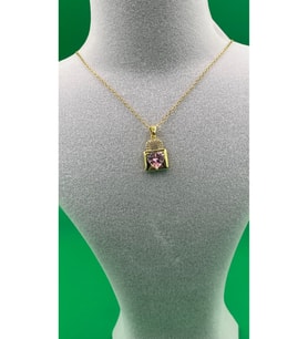 Kadın Pembe Kalpli Zirkon Taşlı Kilit Model Kolye (Altın)
