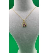 Kadın Pembe Kalpli Zirkon Taşlı Kilit Model Kolye (Altın)