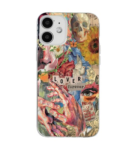 Iphone 12 Uyumlu Aesthetic Vintage Kolaj Desenli Şeffaf Telefon Kılıfı