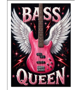 Kanatlı Pembe Bass Gitar Queen Dekoratif Kanvas - Mdf Ahşap Tablo