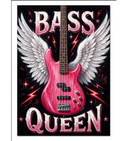 Kanatlı Pembe Bass Gitar Queen Dekoratif Kanvas - Mdf Ahşap Tablo