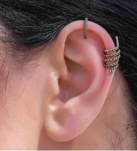 Vintage Antik 2'li Deliksiz Ear Cuff Ayarlanabilir Yılan Model Kıkırdak Küpe Seti eukk9 (Sarı)