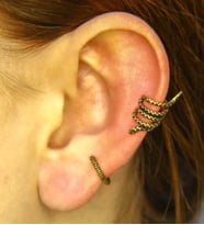 Vintage Antik 2'li Deliksiz Ear Cuff Ayarlanabilir Yılan Model Kıkırdak Küpe Seti eukk9 (Sarı)