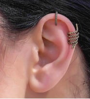 Vintage Antik 2'li Deliksiz Ear Cuff Ayarlanabilir Yılan Model Kıkırdak Küpe Seti eukk9 (Sarı)