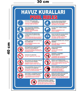 Metal Havuz Kuralları 30cm x 40cm A3 Büyüklüğünde Uyarı Levhası Yönlendirme Tabelası