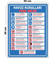 Metal Havuz Kuralları 30cm x 40cm A3 Büyüklüğünde Uyarı Levhası Yönlendirme Tabelası