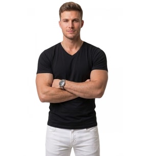 DeepSEA Erkek Beyaz Slim Fit %90 Pamuk V Yaka Likralı Yumuşak Dokulu Basic Tişört 1801165