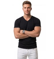 DeepSEA Erkek Beyaz Slim Fit %90 Pamuk V Yaka Likralı Yumuşak Dokulu Basic Tişört 1801165