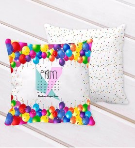 BK Gift Kişiye Özel Tarihli Doğum Günü Tasarımlı Balon Desenli Dekoratif Kırlent Yastık-3 (Beyaz)
