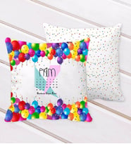 BK Gift Kişiye Özel Tarihli Doğum Günü Tasarımlı Balon Desenli Dekoratif Kırlent Yastık-3 (Beyaz)