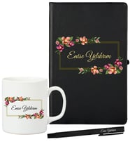 Kişiye Özel Hediye Defter Kupa ve Roller Kalem Hediye Seti
