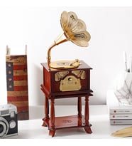 Nostaljik Sehpalı Ahşap Görünümlü Gramofon Müzik Kutusu (Kahverengi)