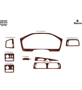 Meriç® Volvo S60 / V70 Ön Torpido Kaplama Maun 8 Parça 2005-2009 (Maun)