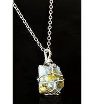 Sertifikalı Ham Tel Sargılı Larimar Taşı Kolye (Atlantis Taşı) (Çok Renkli)