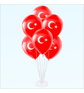 Balon Standlı, 7 Adet Ay Yıldız Baskılı 30cm Balon