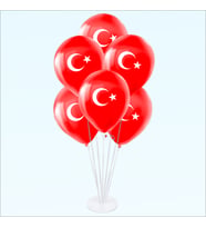 Balon Standlı, 7 Adet Ay Yıldız Baskılı 30cm Balon
