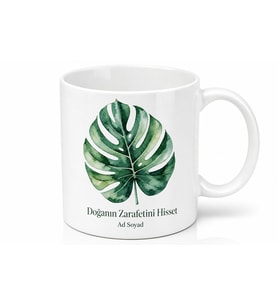 Monstera Yapraklı Modern Baskılı Porselen Kupa Bardak Hediye