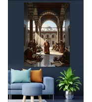 Osmanlı Camii Avlusu Ve Cemaat Dekoratif Kanvas - Mdf Ahşap Tablo