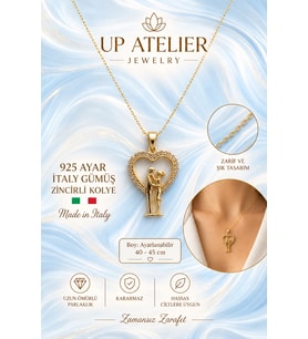 925 Ayar Gümüş İthal Zincirli Zirkon Taşlı Kalpli Aşk Kolye 40-45cm Ayarlanabilir
