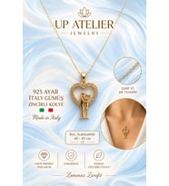 925 Ayar Gümüş İthal Zincirli Zirkon Taşlı Kalpli Aşk Kolye 40-45cm Ayarlanabilir