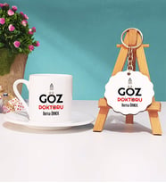 Göz Doktoru Türk Kahvesi Fincanı Beyaz ve Anahtarlık