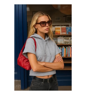Kadın Kapüşonlu Cepli Crop Sweatshirt