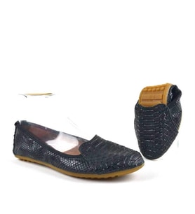 Siyah Croc Desenli Katlanabilir Kadın Babet