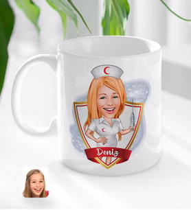 BK Gift Kişiye Özel İsimli Hemşire Karikatürlü Beyaz Kupa Bardak-1