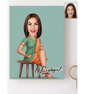 Kişiye Özel Hintli Kadın Karikatür Baskılı Ahşap Tablo 30x40