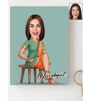 Kişiye Özel Hintli Kadın Karikatür Baskılı Ahşap Tablo 30x40