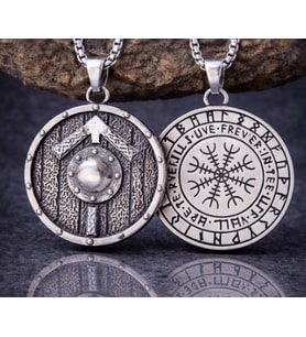 Viking Kalkanı Kolye Erkek Norse Rune Tasarım Savaşçı Tarzı Çelik Kolye Hediye