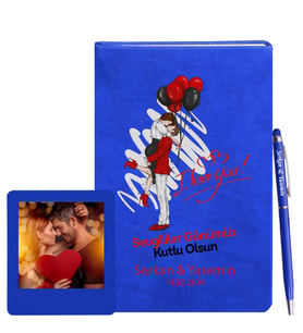 Sevgililer Gününe Özel Mavi Defter Kalem & Instagram Çerçeve Hediye Seti 18