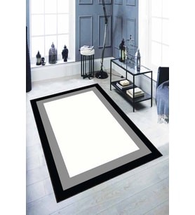 Siyah Beyaz Çerçeveli Kaymaz Tabanlı Dekoratif Halı AR077 - 100 x 160 cm