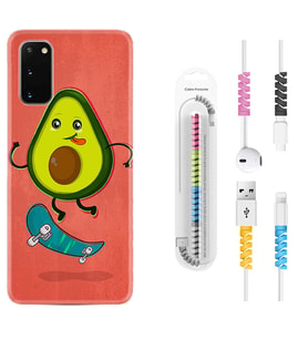 Samsung A02S A03S A10 A12 A13 A21S A22 Kılıf Kablo Koruma Spiral Silikon Avokado Skate 1741