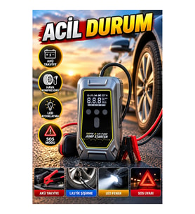 LED Aydınlatmalı Akü Takviye ve Hava Kompresörü – SOS Modlu Acil Durum Cihazı