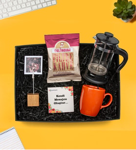 Sevgiliye Hediye Kişiye Özel Fotoğraflı Notluk French Press Fincan ve Kahve Set