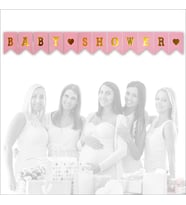 Baby Shower Altın Baskılı Bayrak Flama, 2 mt - Pembe