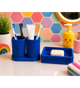 3D Baskı Diş Fırçalık ve Sabunluk Seti - Lavabo Üstü Banyo Organizeri-Mavi