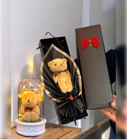 Özel Kutusunda Kahverengi Ayıcık Buketi & Işıklı Peluş Ayıcıklı Fanus  Ayıcık Buketi