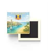 Retro Barbados Bridgetown Şehri Temalı Vintage Buzdolap Magneti – 9x9 cm