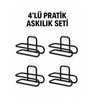Mey İthalat® Siyah Metal WC Kağıtlık Yapışkanlı Duvar Tipi Tuvalet Kağıdı Tutucu Seti 4 Adet