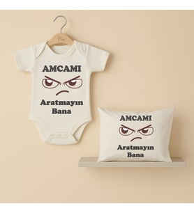 Pia Baby B32 %100 Pamuk Amcamı Aratmayın Bana Yazılı Tasarlanabilir Bebek Body Ve Yastık Kılıfı (Ekru)